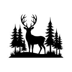 Wildlife Deer In Forest Silhouette Illustration 