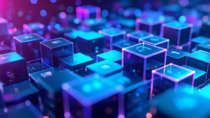 Abstract glowing cubes, digital technology concept, futuristic data blocks, network connection - Powered by Adobe