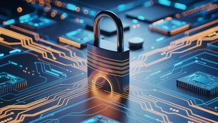 Encrypted golden lock over radiant tech grid matrix