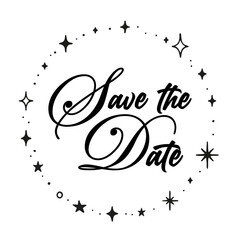 Save the date invitation card, circular frame of doodle stars