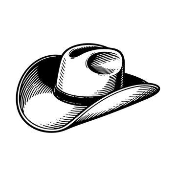 recommend clip art: cowboy hat sketch engraving black and white outline. Scratch board imitation.
