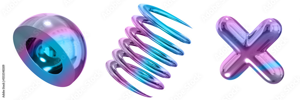 Fototapete 3d abstract shape objects, 3d rendering metallic gradient shape design element, futuristic, shiny de