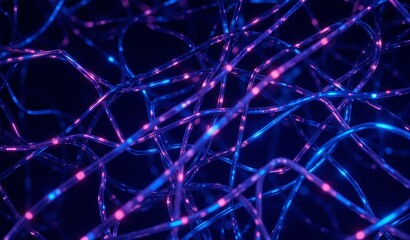 Abstract Geometric Network: Iridescent Cables, Indigo Violet Backdrop, Digital Connection, Serene Complexity