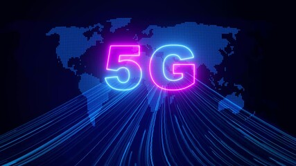 World futuristic 5g technology wireless data high-speed internet network concept motion graphic animation 4k. 5G Wireless Technologies. Terahertz spectrum, Artificial Intelligence Massive, - Powered by Adobe