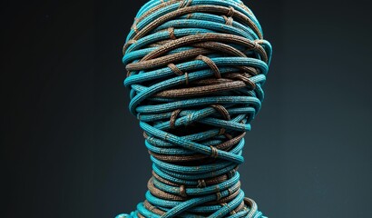 Teal And Copper Cables Forming Abstract Geometric Layers, Mysterious Serenity, Dark Background
