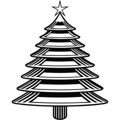 Fototapeta premium Classic Christmas Tree Silhouette with Star and Layered Branches