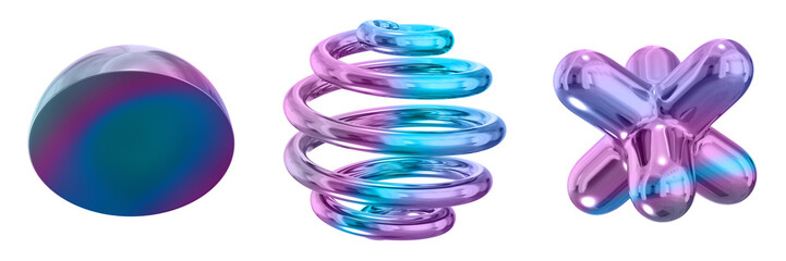 3D Abstract Shape Objects, 3d rendering metallic gradient shape design element, futuristic, shiny design