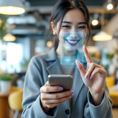 Woman using phone app indoors
