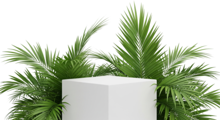 Tropical Palm Leaf Frame with Central White podium
