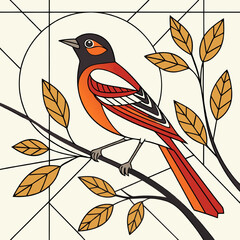 seamless pattern with autumn leaves and birds