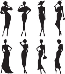 Female Silhouettes of Women Standing Vector on white background 