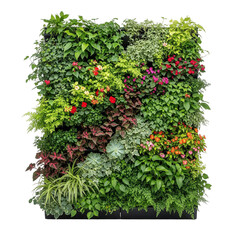 Colorful Vertical Garden Wall with Dense Foliage and Blooming Flowers