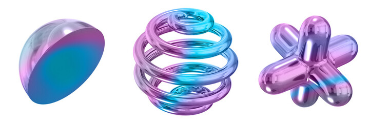 3D Abstract Shape Objects, 3d rendering metallic gradient shape design element, futuristic, shiny design