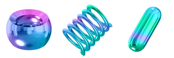 3D Abstract Shape Objects, 3d rendering metallic gradient shape design element, futuristic, shiny design