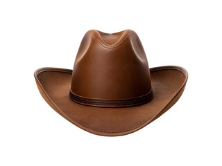 Elegant brown leather cowboy hat on a stark photograph transparent background
