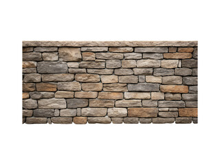 Stacked stone wall with varied colors and rectangular shapes against transparent background