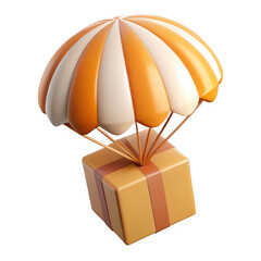 3d render gift box with parachute isolated on transparent background