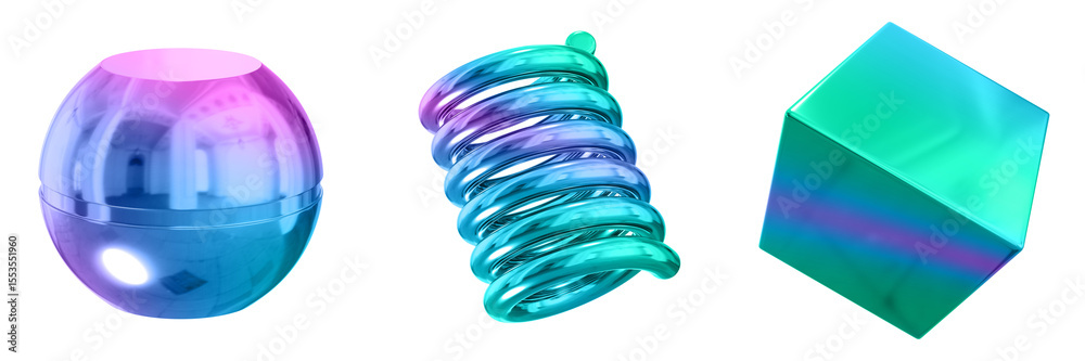 Poster 3D Abstract Shape Objects, 3d rendering metallic gradient shape design element, futuristic, shiny design