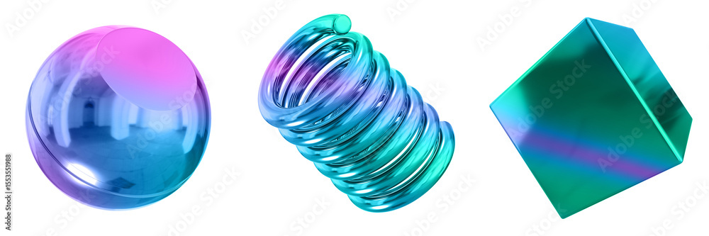 Poster 3D Abstract Shape Objects, 3d rendering metallic gradient shape design element, futuristic, shiny design