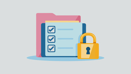 Folder with checklist and padlock representing data security and privacy protection measures in place