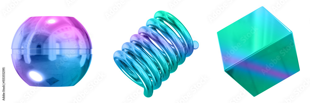 Poster 3D Abstract Shape Objects, 3d rendering metallic gradient shape design element, futuristic, shiny design