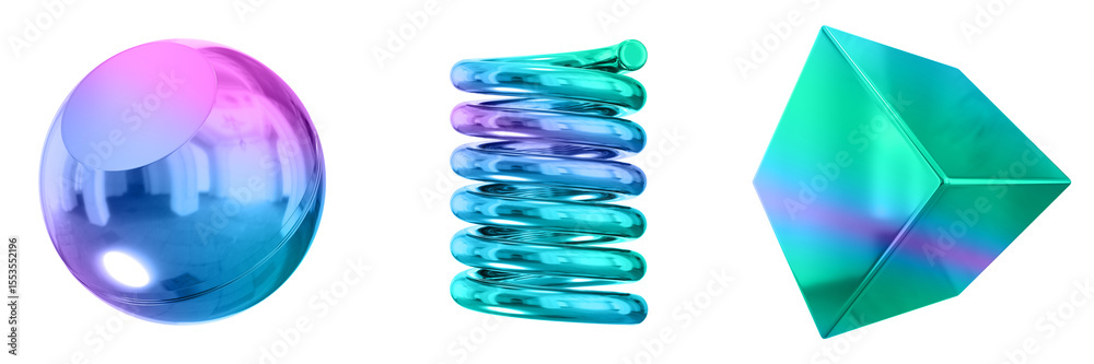 Poster 3D Abstract Shape Objects, 3d rendering metallic gradient shape design element, futuristic, shiny design
