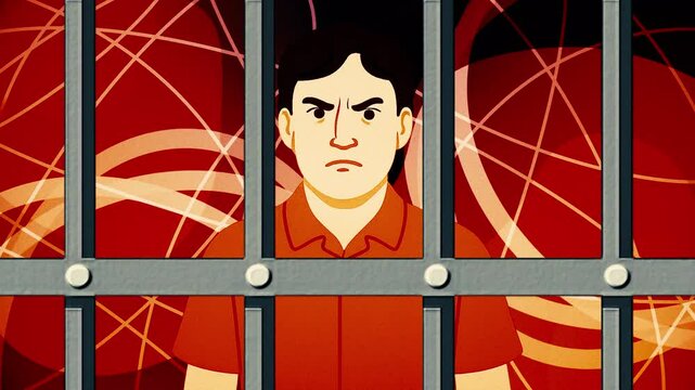 Prisoner behind bars transitioning from free to incarcerated