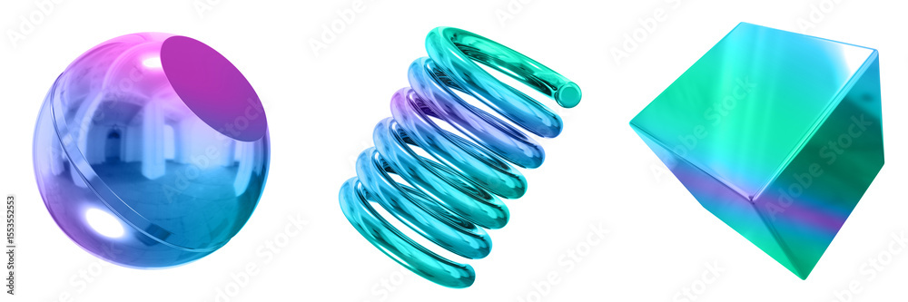 Poster 3D Abstract Shape Objects, 3d rendering metallic gradient shape design element, futuristic, shiny design