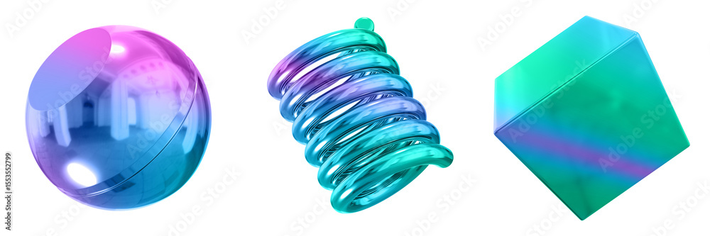 Poster 3D Abstract Shape Objects, 3d rendering metallic gradient shape design element, futuristic, shiny design