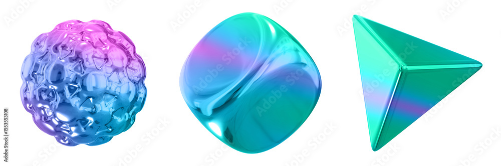 Poster 3D Abstract Shape Objects, 3d rendering metallic gradient shape design element, futuristic, shiny design