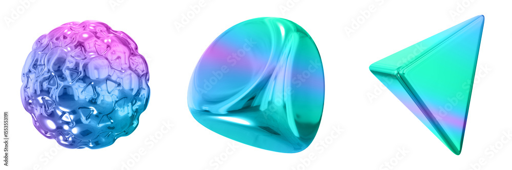 Poster 3D Abstract Shape Objects, 3d rendering metallic gradient shape design element, futuristic, shiny design