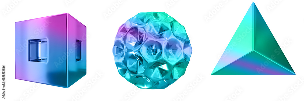 Poster 3D Abstract Shape Objects, 3d rendering metallic gradient shape design element, futuristic, shiny design