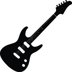 Silhouette of a classic electric guitar showcases musical instrument artistry on transparent background