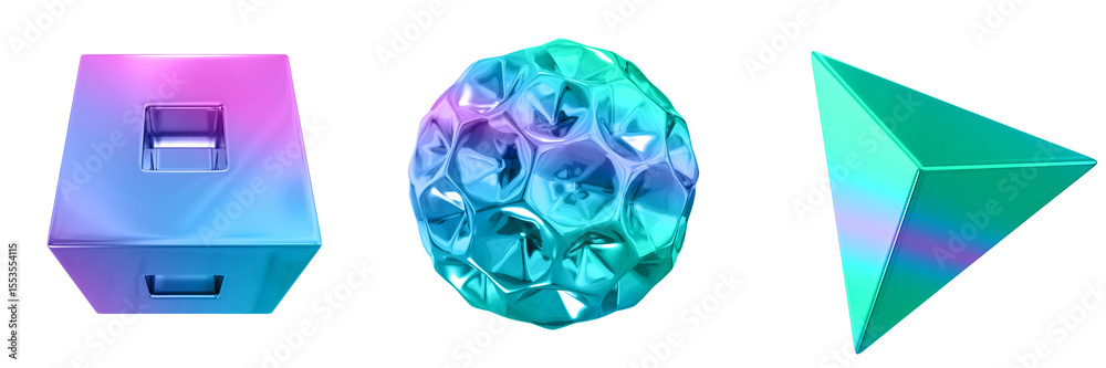 Poster 3D Abstract Shape Objects, 3d rendering metallic gradient shape design element, futuristic, shiny design