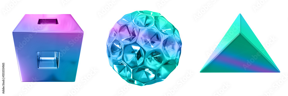Poster 3D Abstract Shape Objects, 3d rendering metallic gradient shape design element, futuristic, shiny design