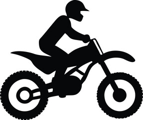 Silhouette of a man wearing helmet riding a dirt bike, with transparent background