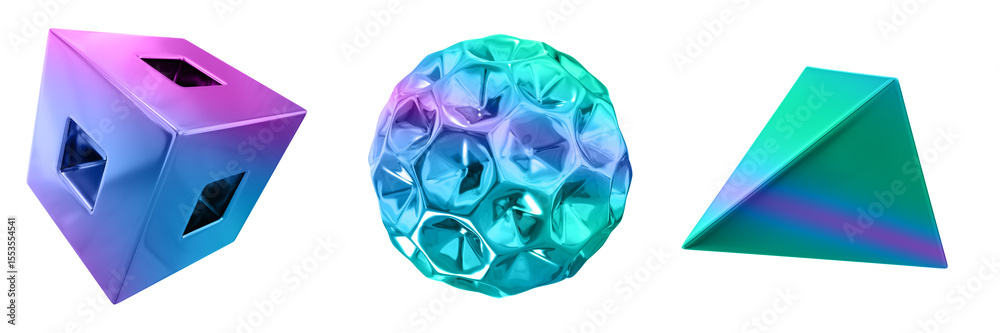 Poster 3D Abstract Shape Objects, 3d rendering metallic gradient shape design element, futuristic, shiny design