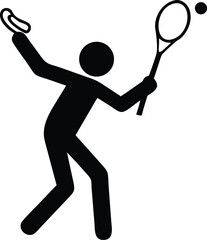 Black silhouette athlete swings tennis racket, preparing to hit the approaching ball on white