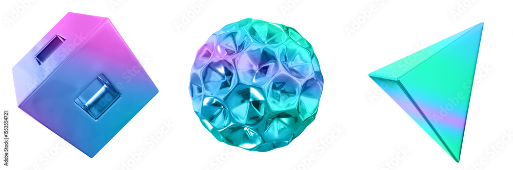 Poster 3D Abstract Shape Objects, 3d rendering metallic gradient shape design element, futuristic, shiny design