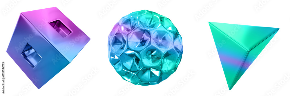Poster 3D Abstract Shape Objects, 3d rendering metallic gradient shape design element, futuristic, shiny design