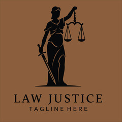 Lady Justice, justitia goddess logo for attorney and law simple clean minimalist modern silhouette statue black icon design