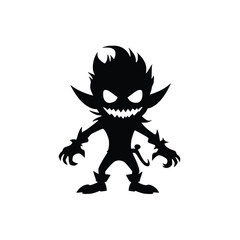 Silhouette vector Cute but Evil Goblin with Sharp Teeth – Fantasy Villain Mascot