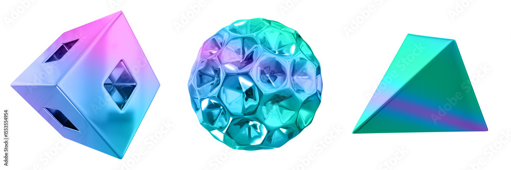 Poster 3D Abstract Shape Objects, 3d rendering metallic gradient shape design element, futuristic, shiny design