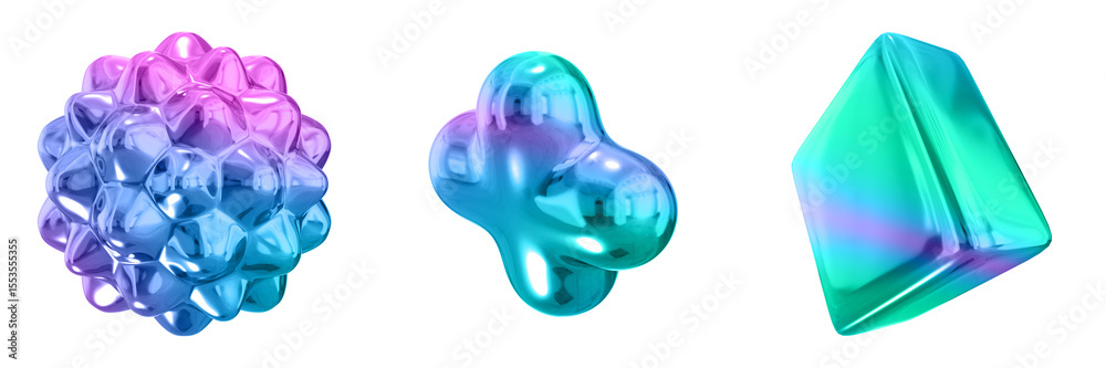 Poster 3D Abstract Shape Objects, 3d rendering metallic gradient shape design element, futuristic, shiny design