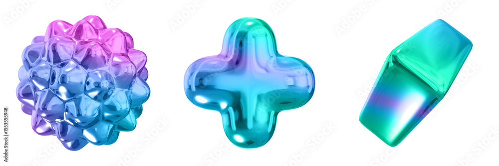 Poster 3D Abstract Shape Objects, 3d rendering metallic gradient shape design element, futuristic, shiny design