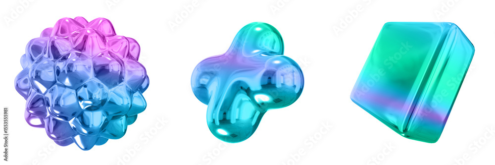 Poster 3D Abstract Shape Objects, 3d rendering metallic gradient shape design element, futuristic, shiny design
