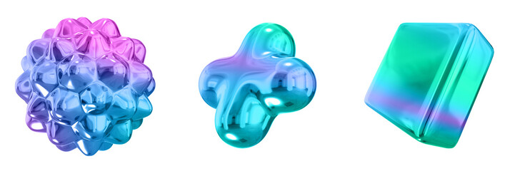 3D Abstract Shape Objects, 3d rendering metallic gradient shape design element, futuristic, shiny design