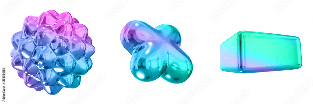 Poster 3D Abstract Shape Objects, 3d rendering metallic gradient shape design element, futuristic, shiny design