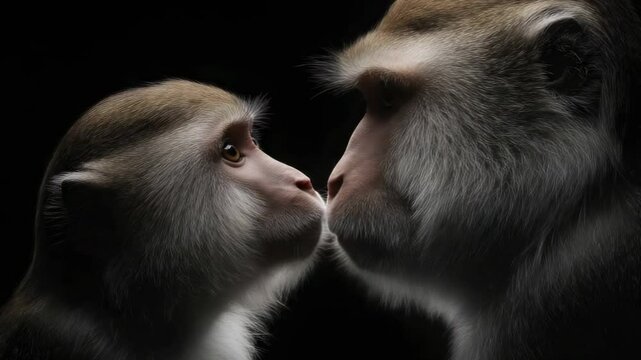 Close encounter between two monkeys showcases affection and connection in the wild