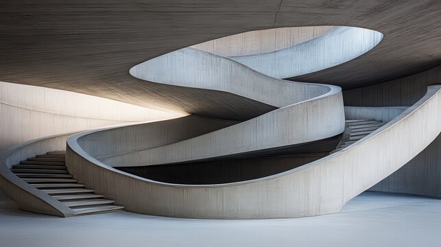 Abstract spiral staircase design in a modern building.